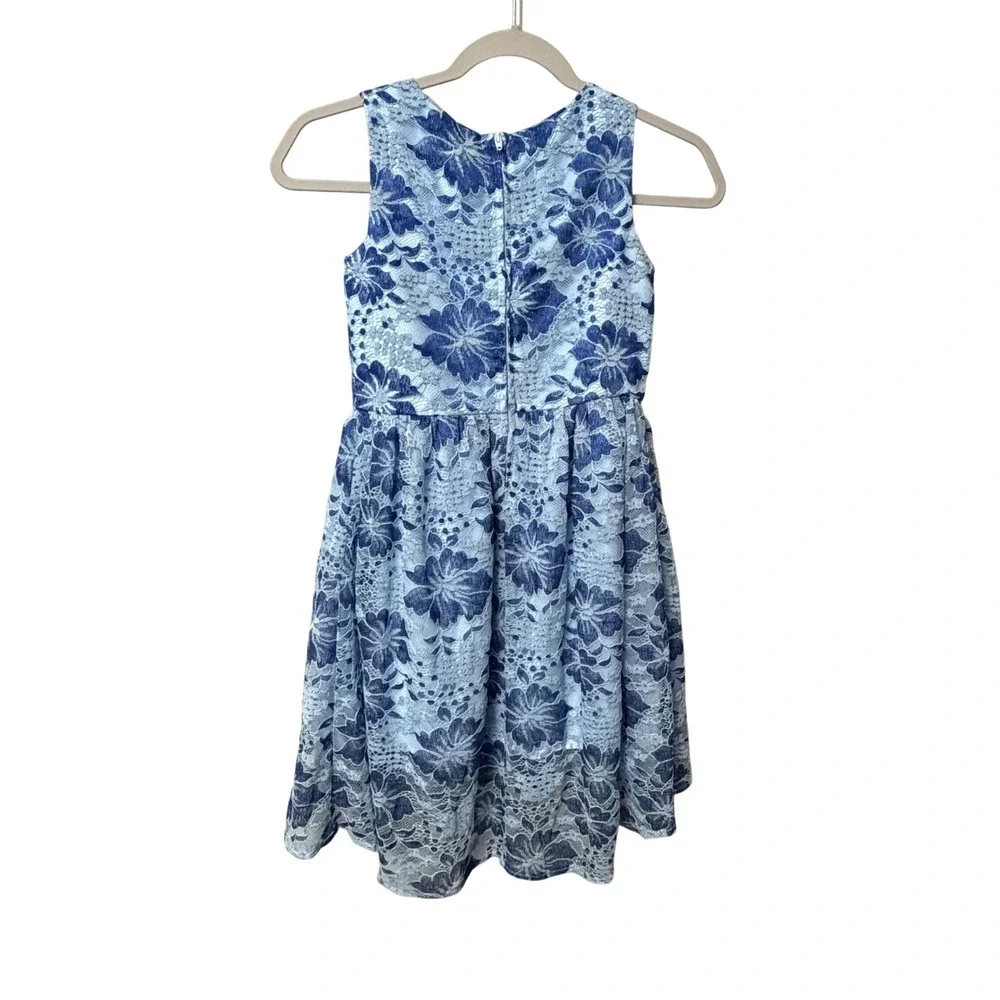 The Childrens Place‎ Girls Blue Floral Lace High Low Party Dress Size 8 Flower